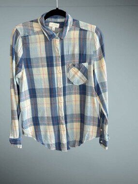 Lucky Brand Women's Shirt Blue Plaid Casual Cottage Size Small